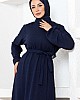 Kuşaklı Piliseli Elbise - Lacivert