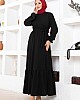 Kuşaklı Piliseli Elbise - Siyah Kuşaklı Piliseli Elbise - Siyah