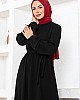 Kuşaklı Piliseli Elbise - Siyah Kuşaklı Piliseli Elbise - Siyah