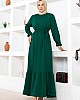 Kuşaklı Piliseli Elbise - Zümrüt Yeşili