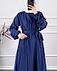 Kuşaklı Saten Elbise - Lacivert