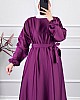 Kuşaklı Saten Elbise - Mor