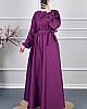 Kuşaklı Saten Elbise - Mor