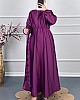 Kuşaklı Saten Elbise - Mor