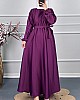 Kuşaklı Saten Elbise - Mor