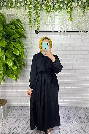 Lara Kumaş Elbise - Siyah