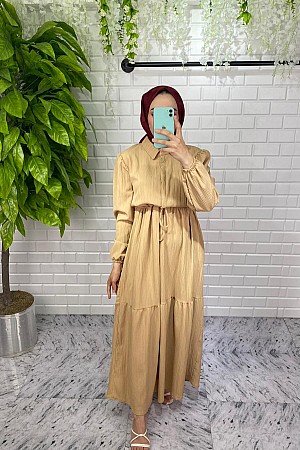 Lara Kumaş Elbise - Vizon