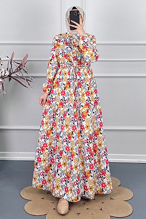 Manolya Tesettür Elbise - Kırmızı