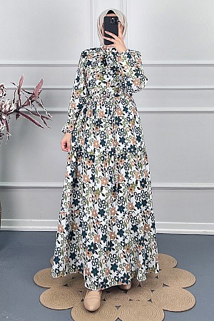 Manolya Tesettür Elbise - Yeşil