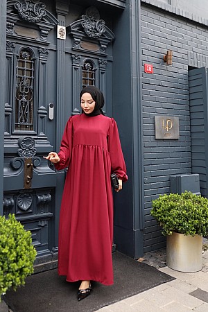 Medine İpeği Tesettür Elbise - Bordo