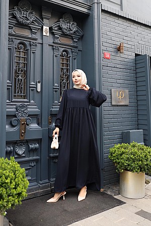 Medine İpeği Tesettür Elbise - Lacivert