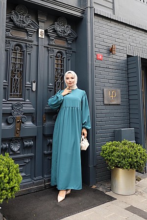 Medine İpeği Tesettür Elbise - Mavi