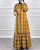 Mevsimlik Ekose Kumaş Elbise - Hardal Sarısı Mevsimlik Ekose Kumaş Elbise - Hardal Sarısı