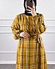 Mevsimlik Ekose Kumaş Elbise - Hardal Sarısı Mevsimlik Ekose Kumaş Elbise - Hardal Sarısı