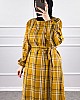 Mevsimlik Ekose Kumaş Elbise - Hardal Sarısı Mevsimlik Ekose Kumaş Elbise - Hardal Sarısı