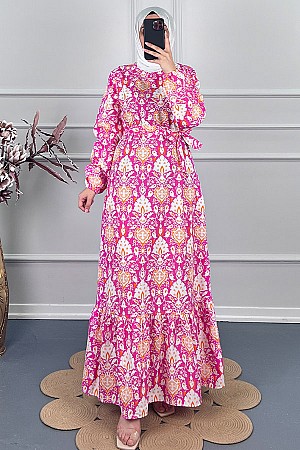 Modern Desen Elbise - Pembe