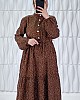 Nokta Desenli Düğmeli Viskon Elbise - Kahverengi