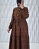 Nokta Desenli Düğmeli Viskon Elbise - Kahverengi