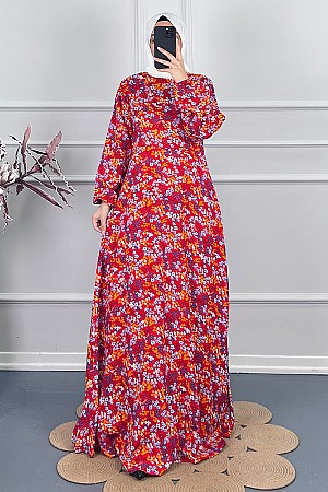 Pamuk Viskon Belden Oturtmalı Elbise - Kırmızı