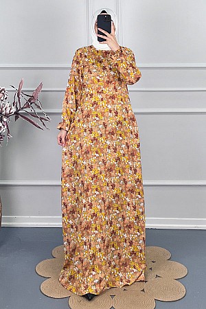 Pamuk Viskon Belden Oturtmalı Elbise - Sarı