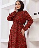 Papatya Desenli Pamuk Viskon Elbise - Kahverengi
