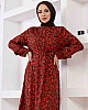 Papatya Desenli Pamuk Viskon Elbise - Kahverengi
