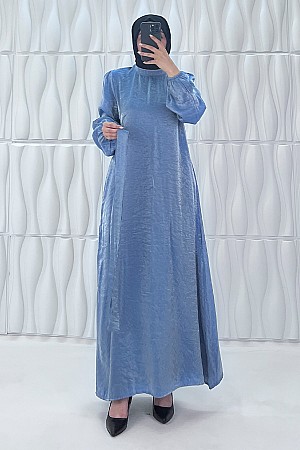 Parıltılı Kumaş Elbise - Mavi Parıltılı Kumaş Elbise - Mavi