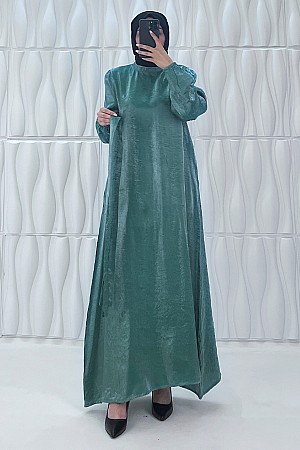Parıltılı Kumaş Elbise - Yeşil