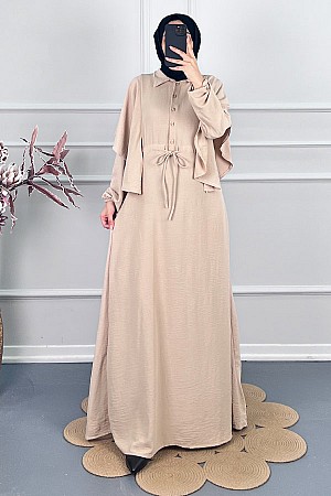 Pelerinli Tesettür Elbise - Taş
