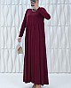 Pileli Cepli Elbise - Bordo