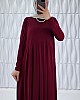 Pileli Cepli Elbise - Bordo