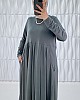 Pileli Cepli Elbise - Gri