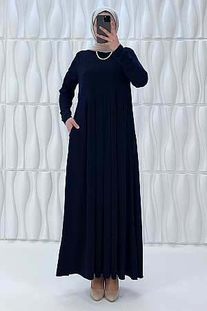 Pileli Cepli Elbise - Lacivert