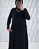 Pileli Cepli Elbise - Siyah