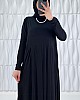 Pileli Cepli Elbise - Siyah