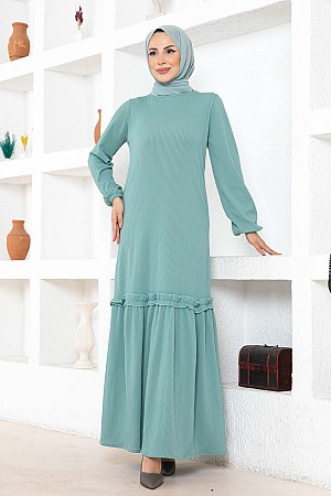 Piliseli Burgu Kumaş Elbise - Mint Piliseli Burgu Kumaş Elbise - Mint