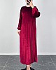 Piliseli Kadife Elbise - Bordo