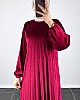 Piliseli Kadife Elbise - Bordo