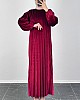 Piliseli Kadife Elbise - Bordo