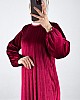 Piliseli Kadife Elbise - Bordo