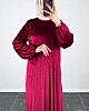Piliseli Kadife Elbise - Bordo
