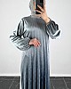 Piliseli Kadife Elbise - Gri Piliseli Kadife Elbise - Gri