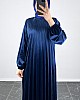 Piliseli Kadife Elbise - Lacivert