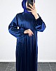 Piliseli Kadife Elbise - Lacivert