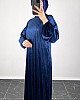 Piliseli Kadife Elbise - Lacivert
