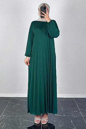 Piliseli Tesettür Elbise - Zümrüt Yeşili