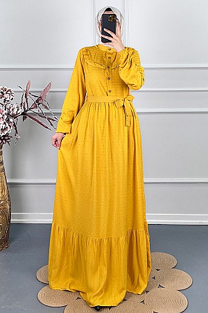 Ponpon Viskon Elbise - Sarı