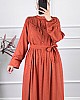 Ponpon Viskon Elbise - Turuncu