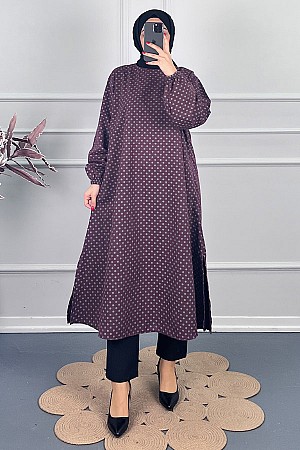 Puantiyeli Uzun Tunik - Mürdüm