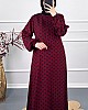 Puantiyeli Viskon Elbise - Bordo